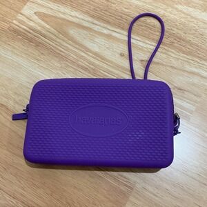 Havaianas Mini Bag Purple Silicone Wristlet Waterproof Textured Logo Clutch